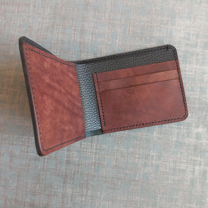 Portofel mimalist din piele naturală negru și maro tabac pentru bărbați – Fcris Handmade [7]