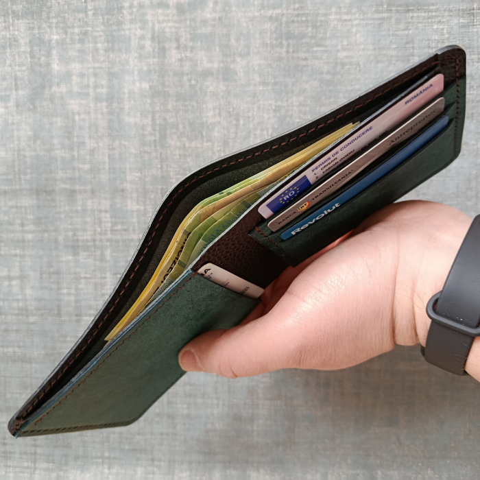 Portofel mimalist din piele naturală negru și turcoaz pentru bărbați – Fcris Handmade [3]