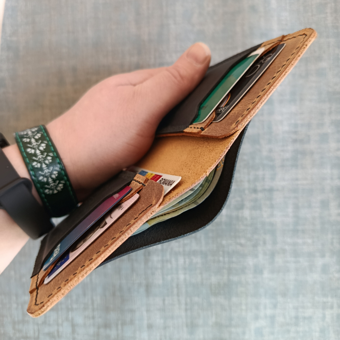 Portofel din piele pentru barbati , negru si  maro [6]