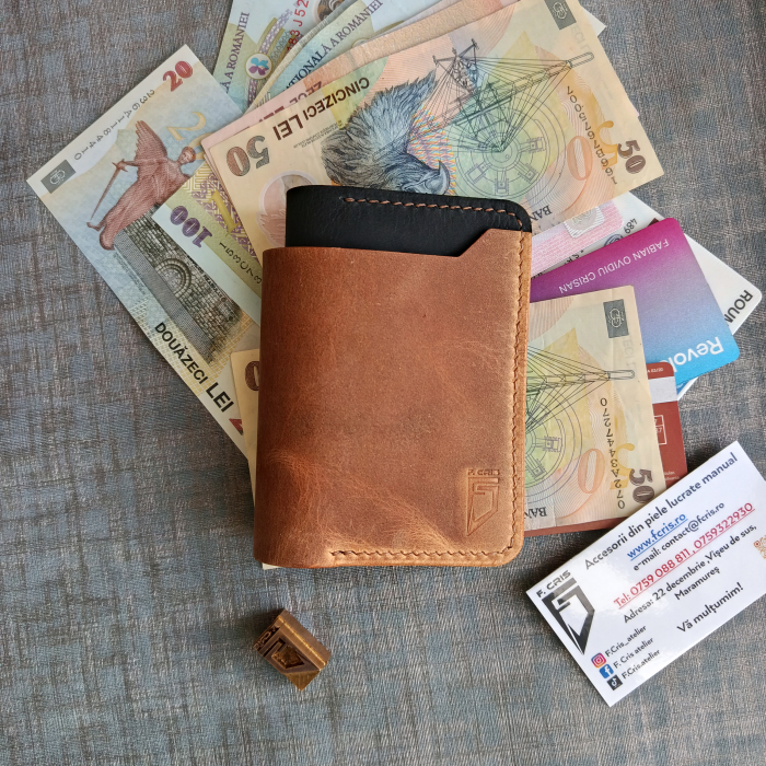 Portofel din piele pentru barbati, maro si negru [4]