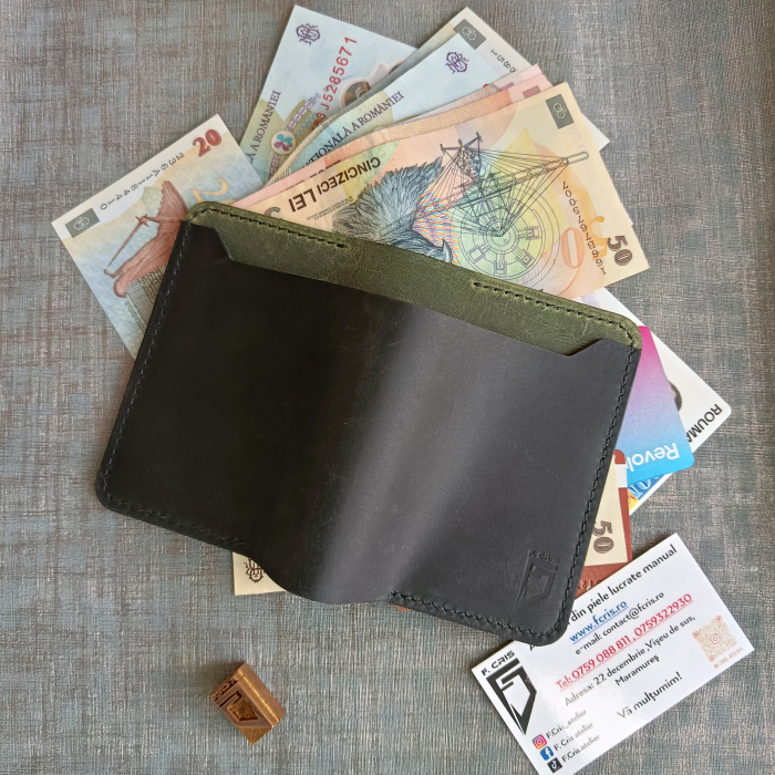 Portofel din piele pentru barbati, negru & verde olive [4]