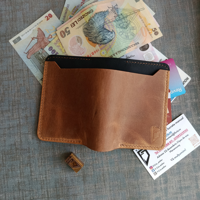 Portofel din piele pentru barbati, maro si negru [6]