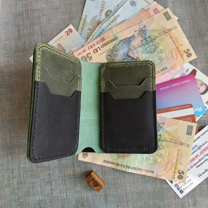 Portofel din piele pentru barbati, negru & verde olive [6]