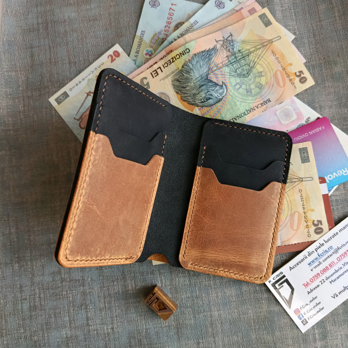 Portofel din piele pentru barbati, maro si negru [8]
