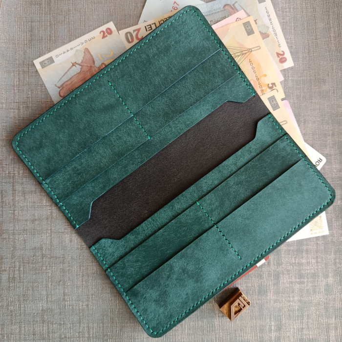 Portofel din piele pentru dama, premium ,negru & turcoaz [4]