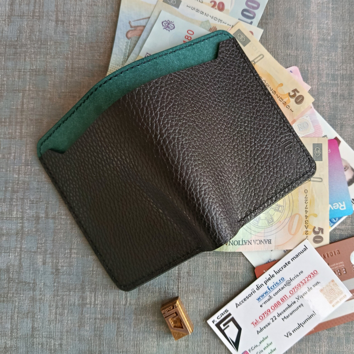 Portofel din piele  pentru barbati , negru și turcoaz , premium [8]