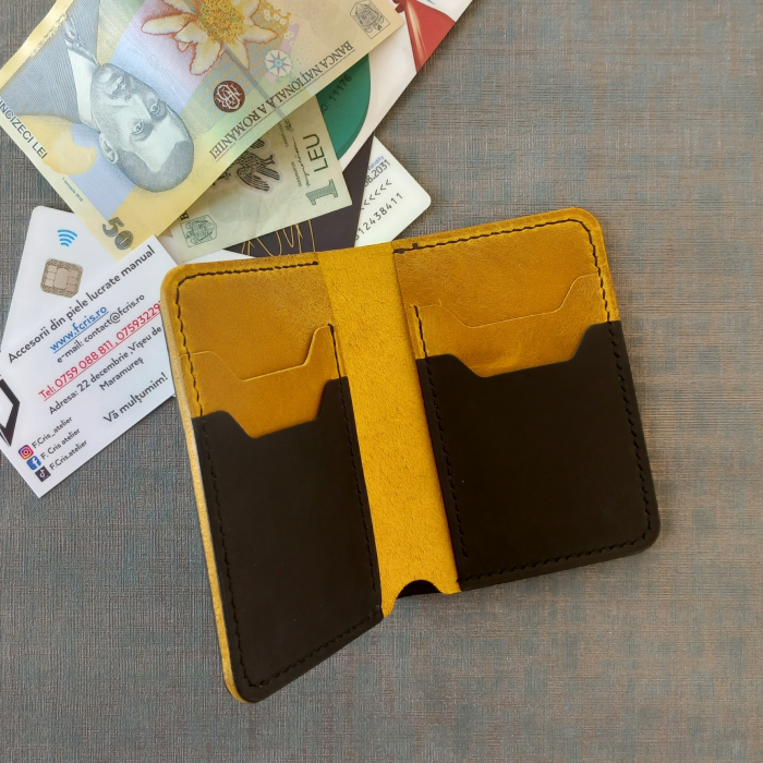 Portofel din piele pentru barbati ,negru si galben mustar [2]