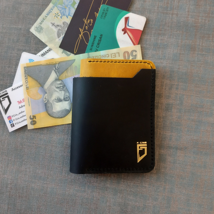 Portofel din piele pentru barbati ,negru si galben mustar [1]