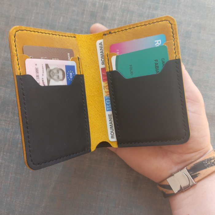 Portofel din piele pentru barbati ,negru si galben mustar [6]