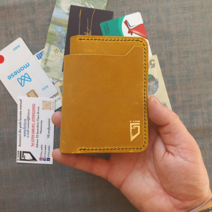 Portofel din piele pentru barbati ,negru si galben mustar [10]