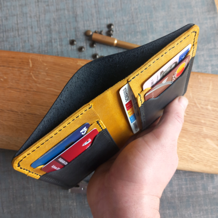 Portofel handmade , cusut manual  , vertical din piele naturala [5]