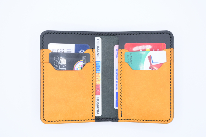 Portofel bărbătesc din piele italiană galben și negru, lucrat manual – Fcris Premium [2]