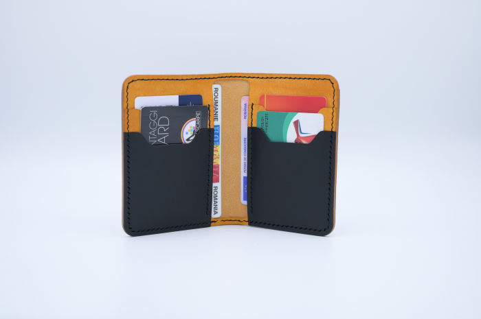 Portofel bărbătesc din piele italiană negru și galben, lucrat manual – Fcris Premium [3]