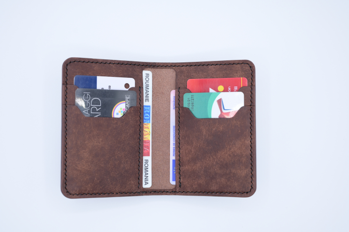 Portofel bărbătesc din piele italiană maro tabac, cusut manual – Fcris Premium [2]