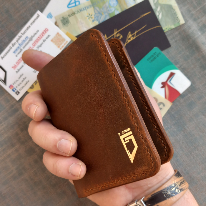 Portofel pentru buletin tip card , din piele naturală, crazy horse [3]