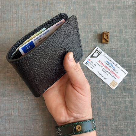 Portofel mimalist din piele naturală negru și maro tabac pentru bărbați – Fcris Handmade [5]
