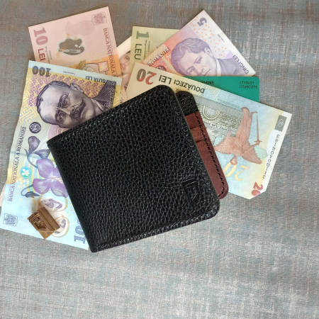 Portofele premium - Portofel mimalist din piele naturală negru și maro tabac pentru bărbați – Fcris Handmade