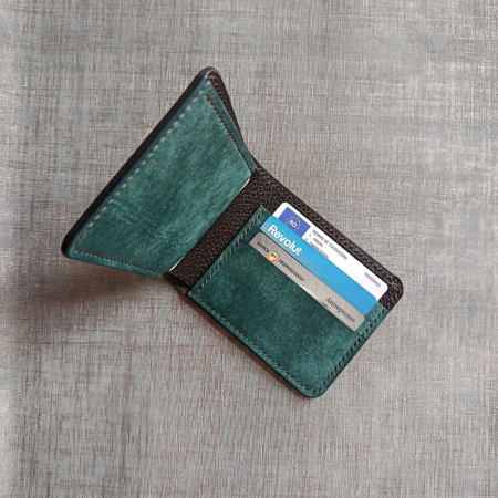 Portofel mimalist din piele naturală negru și turcoaz pentru bărbați – Fcris Handmade [1]