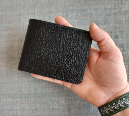 Portofele barbati - Portofel mimalist din piele naturală negru și galben pentru bărbați – Fcris Handmade