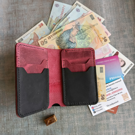 Portofel din piele pentru barbati, negru si burgundi [3]