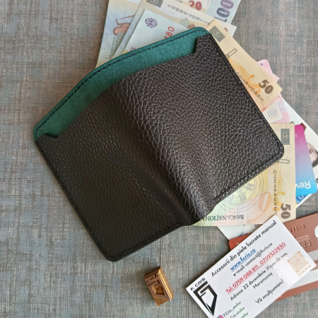 Portofel din piele  pentru barbati , negru și turcoaz , premium [7]