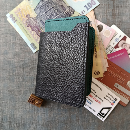 Portofel din piele  pentru barbati , negru și turcoaz , premium [8]