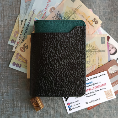 Portofel din piele  pentru barbati , negru și turcoaz , premium [0]