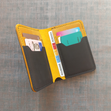 Portofel din piele pentru barbati ,negru si galben mustar [3]