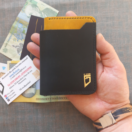 Portofel din piele pentru barbati ,negru si galben mustar [2]
