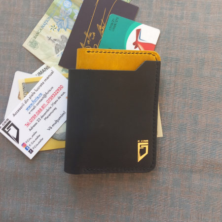 Portofel din piele pentru barbati ,negru si galben mustar [4]