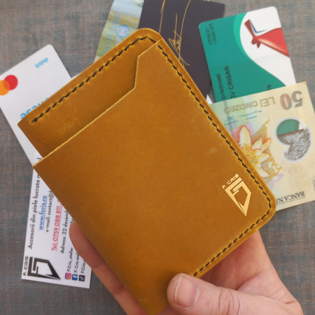 Promotie: -20% la 2 Produse - Portofel din piele pentru barbati ,negru si galben mustar