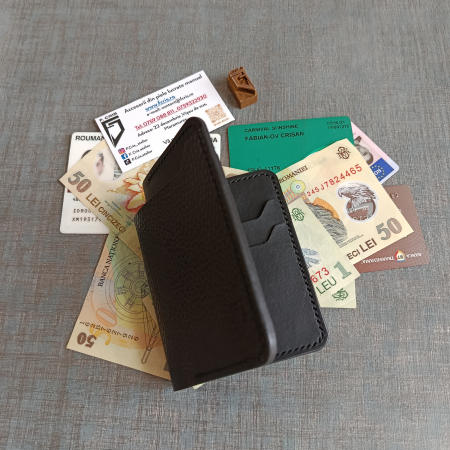 Portofel bărbătesc din piele naturală neagră, lucrat manual Fcris [3]
