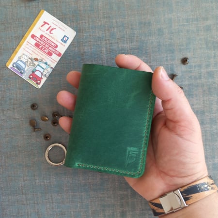Portofele dama - Portofel pentru buletin tip card  din piele ,verde