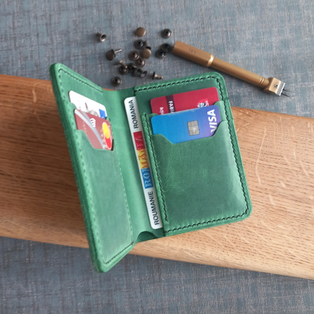 Portofel handmade , cusut manual  , vertical din piele naturala [1]