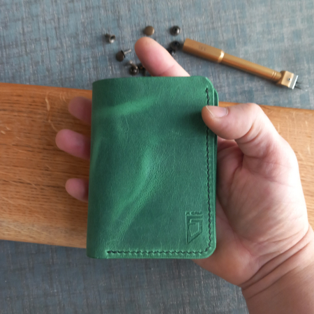 Portofel handmade , cusut manual  , vertical din piele naturala [2]