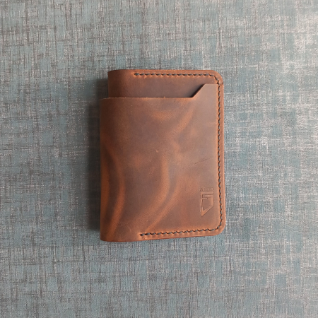 Promotie: -20% la 2 Produse - Portofel lucrat manual si cusut manual, din piele naturala,   cu buzunar exterior pentru bani, 12x9.5x1cm