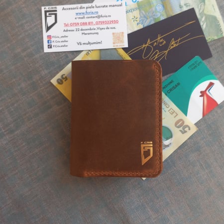 Portofele casual - Portofel pentru buletin tip card , din piele naturală, crazy horse