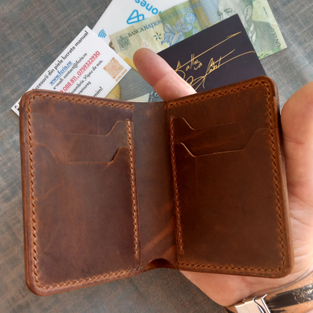 Portofel pentru buletin tip card , din piele naturală, crazy horse [4]