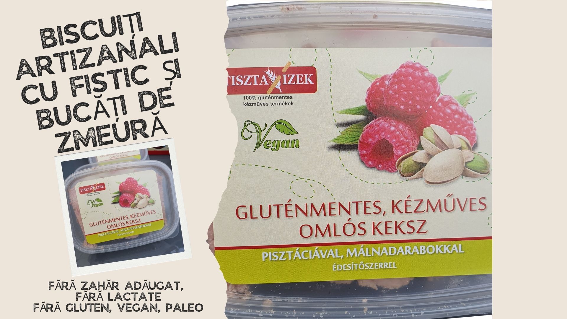 Biscuiți artizanali cu fistic și zmeură paleo, fără gluten, fără lactate, fără zahăr