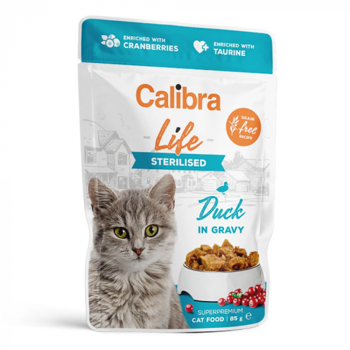 Calibra Cat Life Sterilised hrană umedă cu rață în sos, 85 g [1]