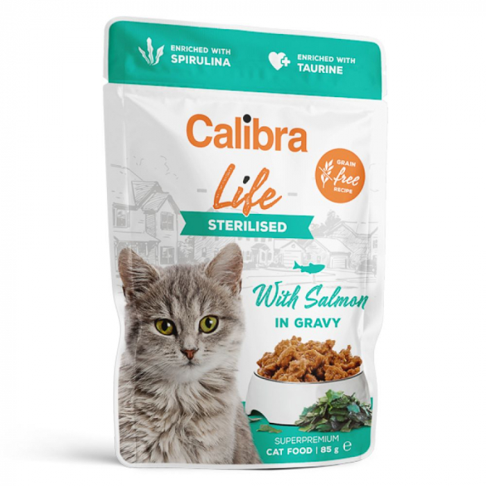 Calibra Cat Life Sterilised hrană umedă cu somon în sos, 85 g [1]
