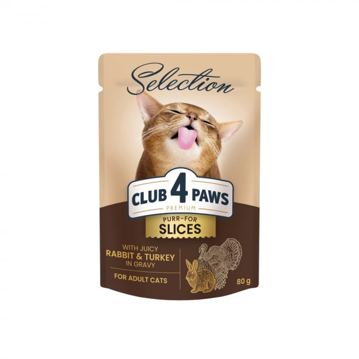 Club 4 Paws Premium Plus Selection Hrana umeda pentru pisici - Bucati de iepure si curcan in sos [1]