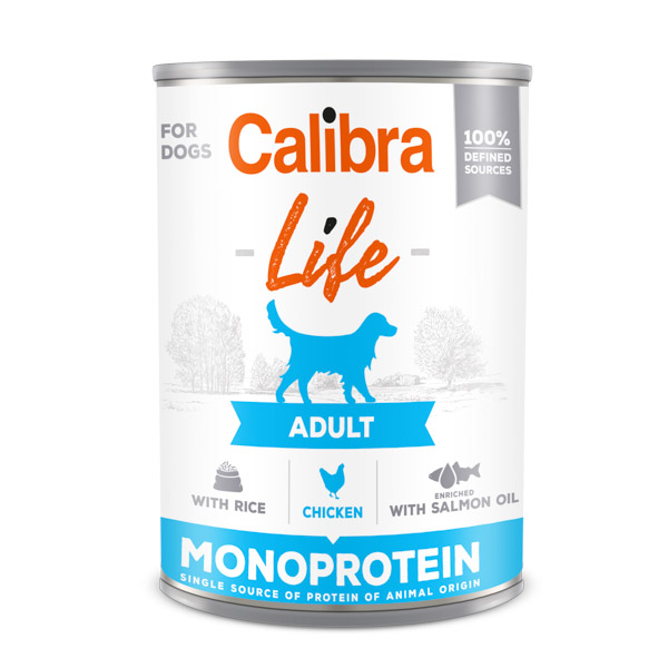 Conservă pentru caini Calibra Dog Life Adult cu pui si orez, 400 g [1]