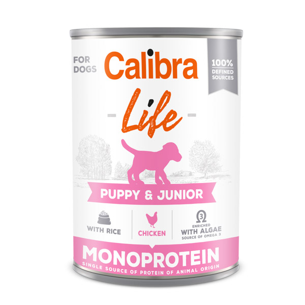 Conservă pentru caini Calibra Dog Life Puppy&Junior cu pui și orez, 400 g [1]