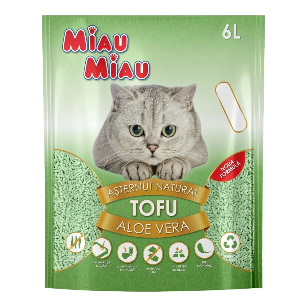 Litieră & Așternut - Așternut Miau Miau Tofu natural cu Aloe Vera, 6L
