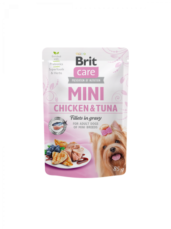 Dog OUTLET - Brit Care Mini hrană umedă pentru câini cu pui și ton in sos 85g