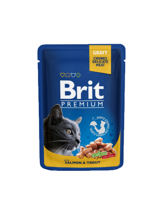 Hrană umedă - Brit Premium hrană umedă pentru pisici adulte cu somon și păstrăv