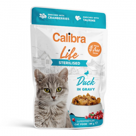 Pisici - Calibra Cat Life Sterilised hrană umedă cu rață în sos, 85 g