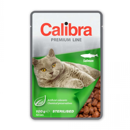 Cat OUTLET - Calibra Premium Cat Sterilised, hrană umedă pt pisici cu somon, 100g