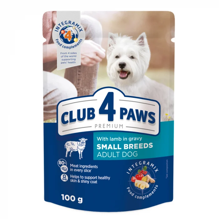 Club 4 Paws Hrană umedă pentru câini de talie mică cu miel în sos, 100g